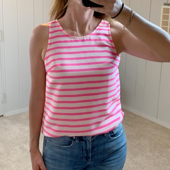 J. Crew Tops - J. Crew Pink White Striped Sleeveless Blouse